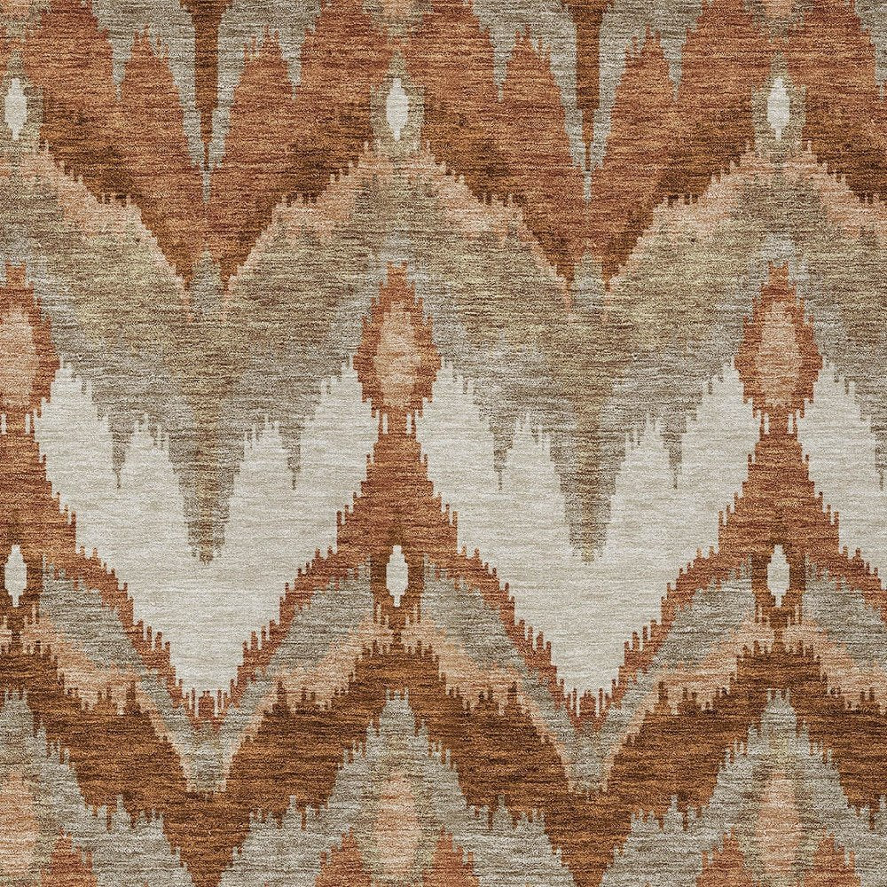 3' X 5' Orange Beige And Copper Ikat Washable Indoor Outdoor Area Rug