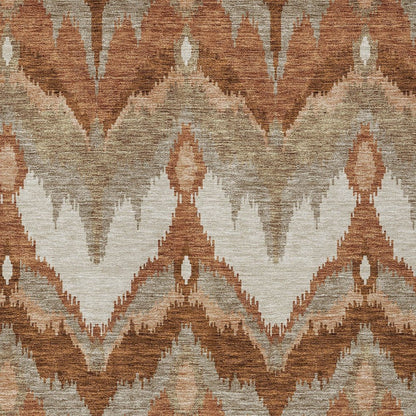 3' X 5' Orange Beige And Copper Ikat Washable Indoor Outdoor Area Rug