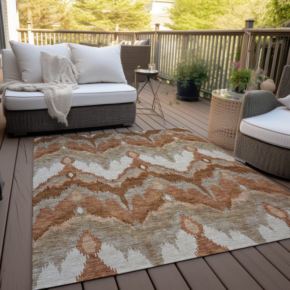3' X 5' Orange Beige And Copper Ikat Washable Indoor Outdoor Area Rug