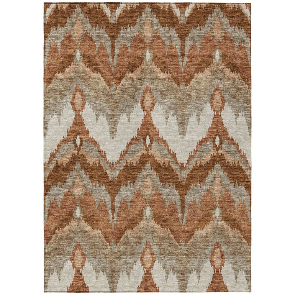 3' X 5' Orange Beige And Copper Ikat Washable Indoor Outdoor Area Rug