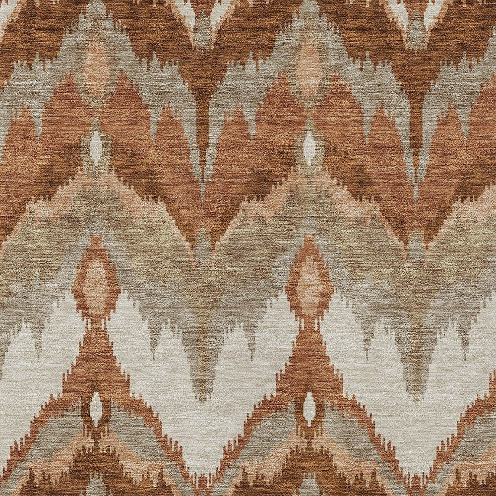 3' X 5' Orange Beige And Copper Ikat Washable Indoor Outdoor Area Rug
