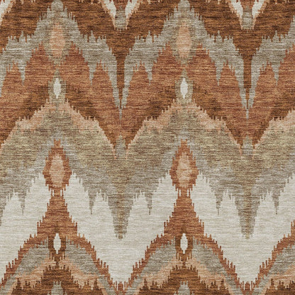 3' X 5' Orange Beige And Copper Ikat Washable Indoor Outdoor Area Rug