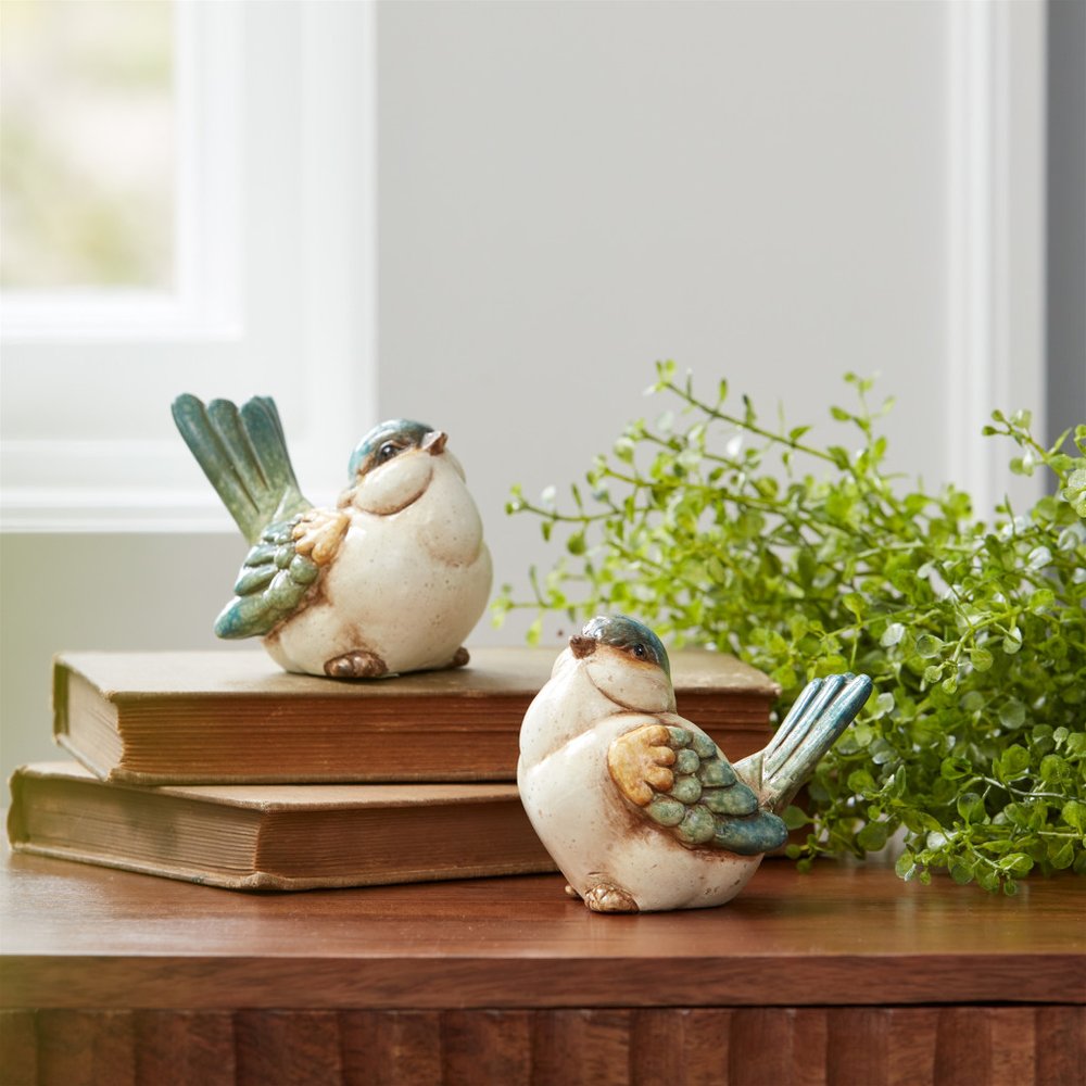 Set of Six Blue Terracotta Figurine Tabletop Sculpture