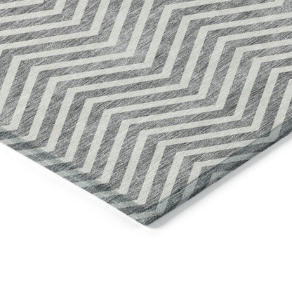 3' X 5' Gray And Ivory Chevron Washable Indoor Outdoor Area Rug