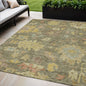3' X 5' Artichoke Green Coral And Brown Floral Washable Indoor Outdoor Area Rug