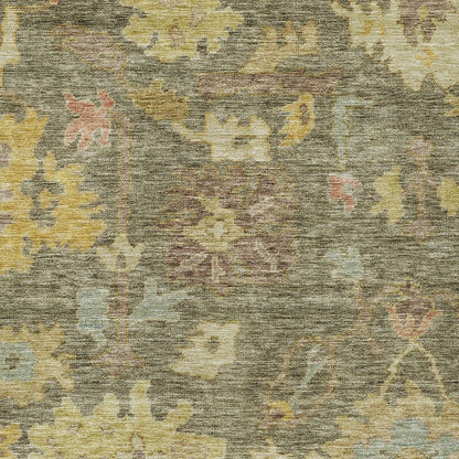 3' X 5' Artichoke Green Coral And Brown Floral Washable Indoor Outdoor Area Rug