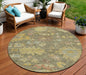 3' X 5' Artichoke Green Coral And Brown Floral Washable Indoor Outdoor Area Rug