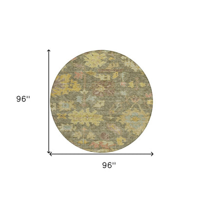 3' X 5' Artichoke Green Coral And Brown Floral Washable Indoor Outdoor Area Rug