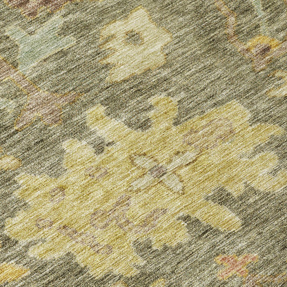 3' X 5' Artichoke Green Coral And Brown Floral Washable Indoor Outdoor Area Rug