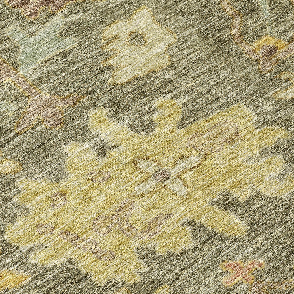 3' X 5' Artichoke Green Coral And Brown Floral Washable Indoor Outdoor Area Rug