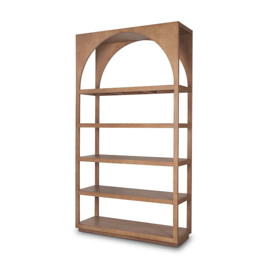 47" Brown Arched Solid Wood Five Tier Bookcase