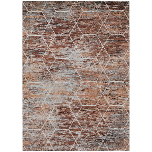 10' X 14' Rust Gray And Ivory Geometric Washable Indoor Outdoor Area Rug