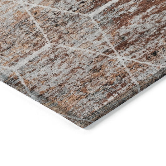 10' X 14' Rust Gray And Ivory Geometric Washable Indoor Outdoor Area Rug