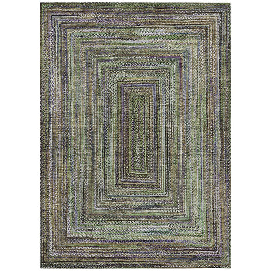 10' X 14' Olive Green Lavender And Fern Green Geometric Washable Indoor Outdoor Area Rug
