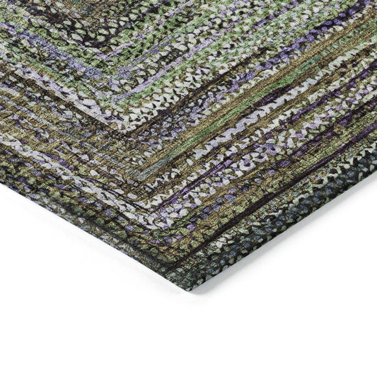 10' X 14' Olive Green Lavender And Fern Green Geometric Washable Indoor Outdoor Area Rug