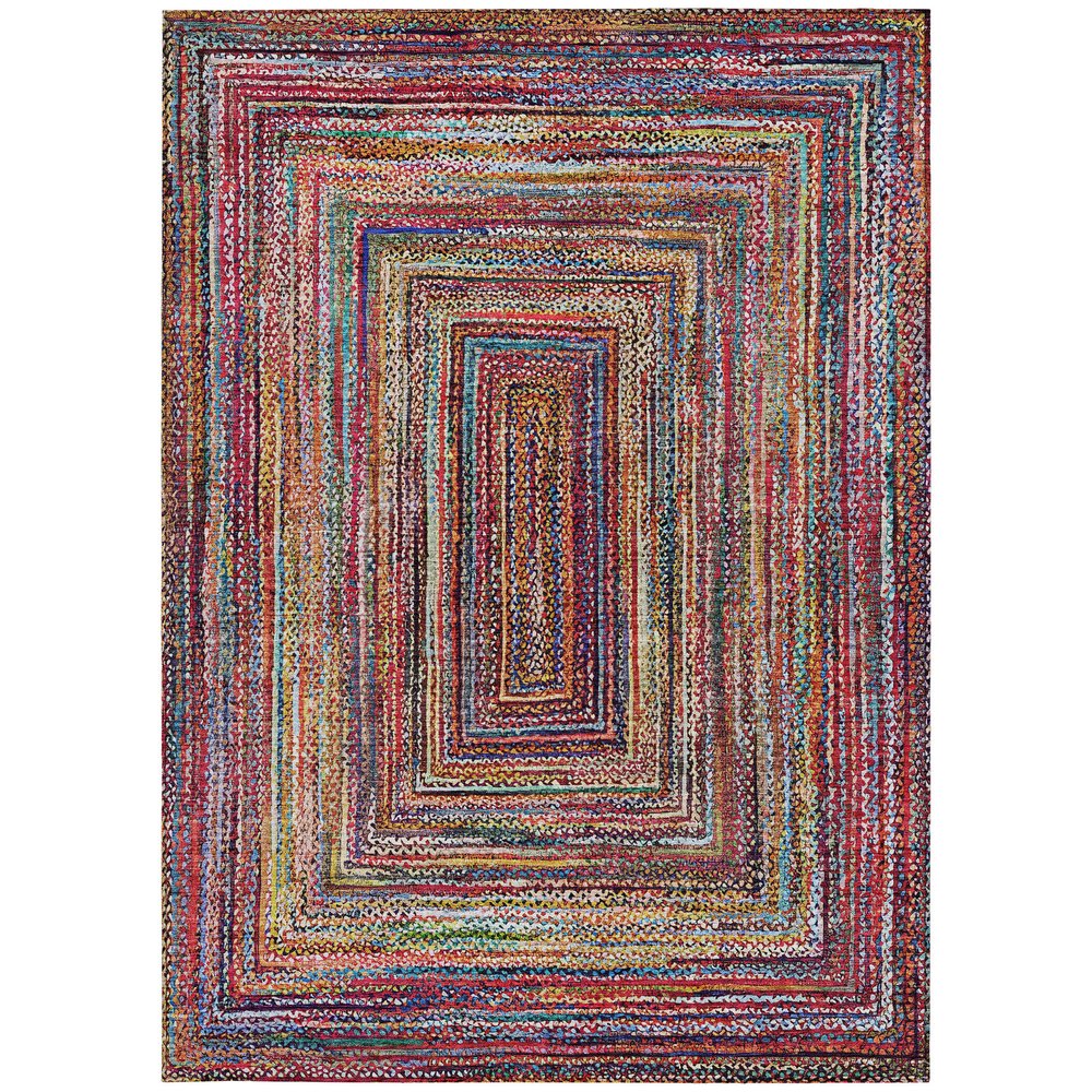 3' X 5' Rust Blue And Gold Geometric Washable Indoor Outdoor Area Rug