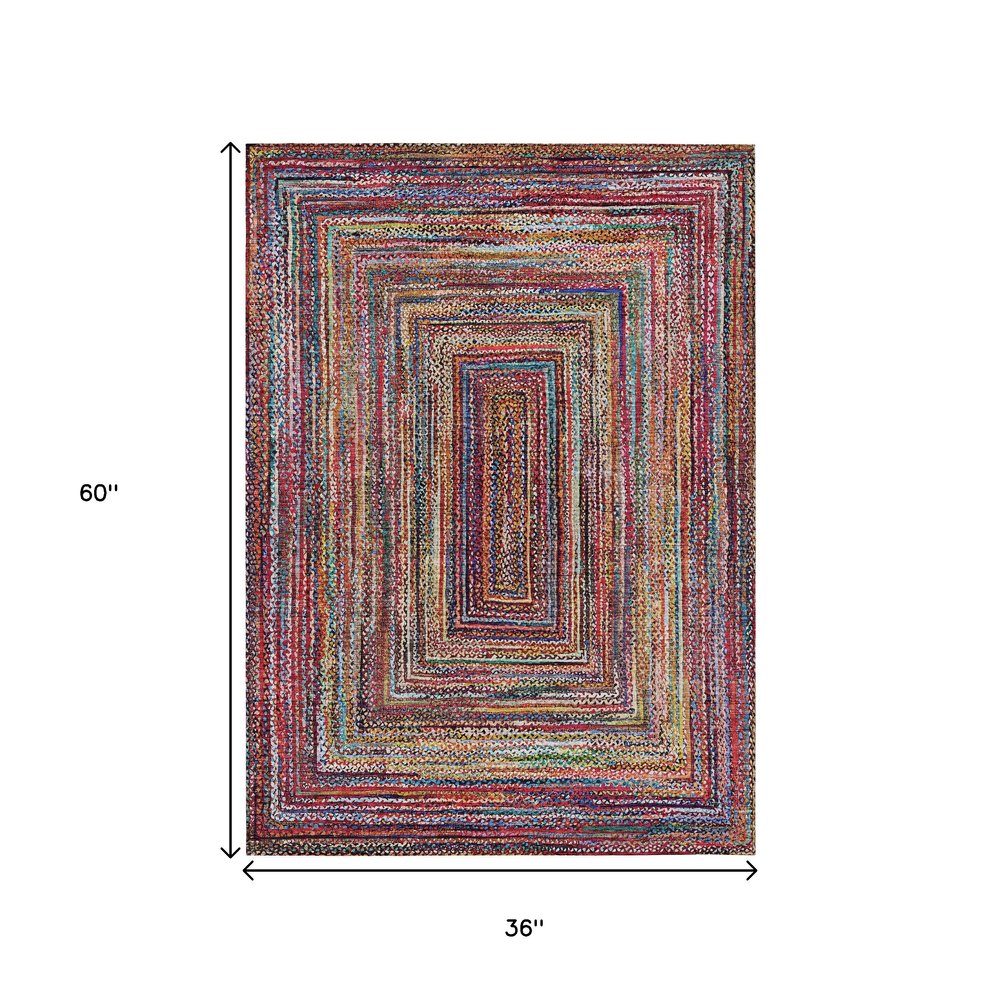 3' X 5' Rust Blue And Gold Geometric Washable Indoor Outdoor Area Rug