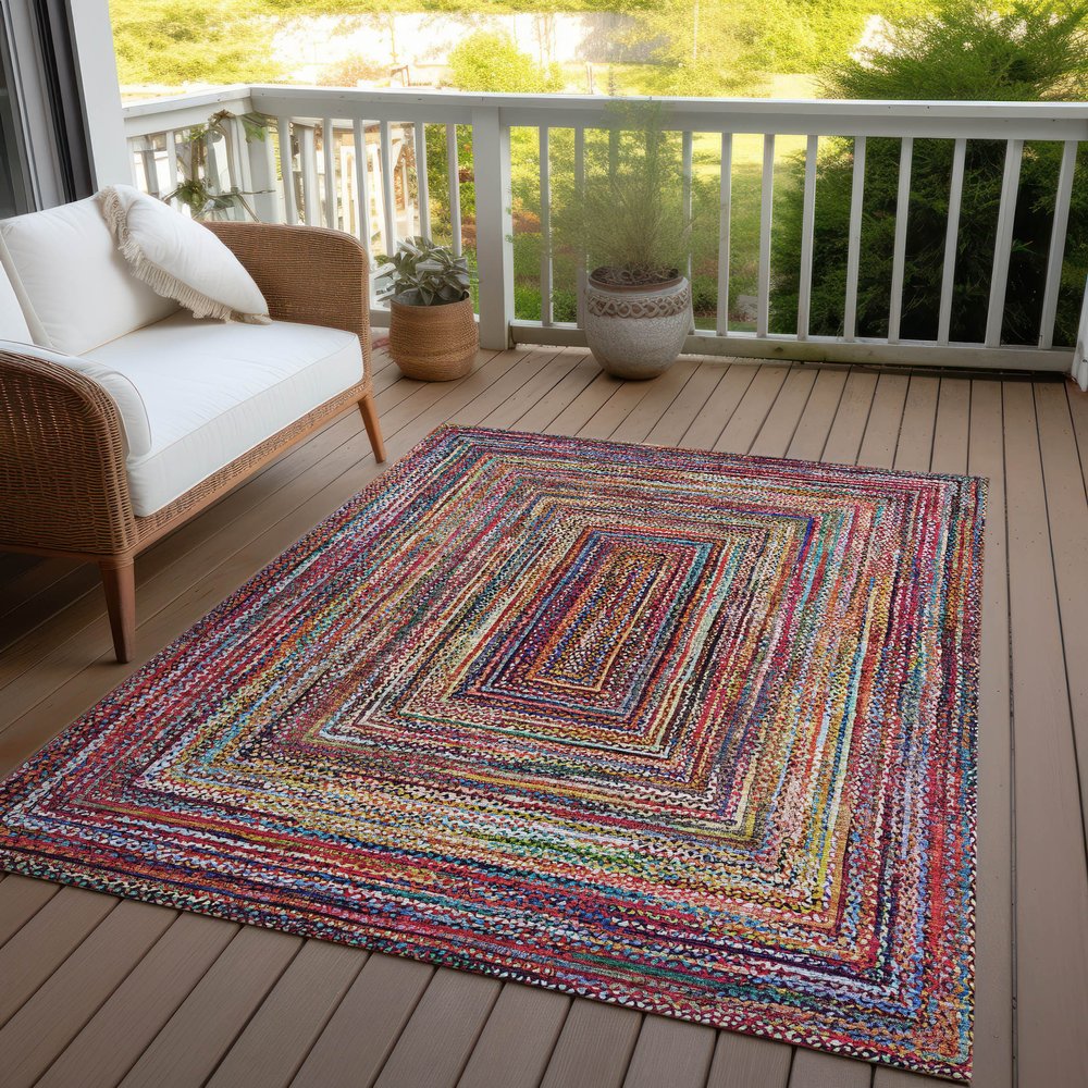 3' X 5' Rust Blue And Gold Geometric Washable Indoor Outdoor Area Rug