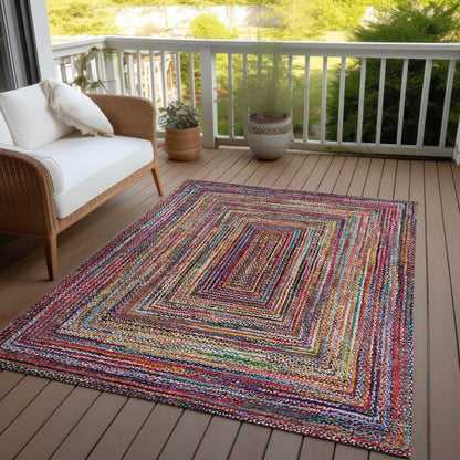 3' X 5' Rust Blue And Gold Geometric Washable Indoor Outdoor Area Rug