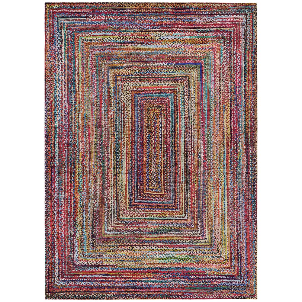 3' X 5' Rust Blue And Gold Geometric Washable Indoor Outdoor Area Rug