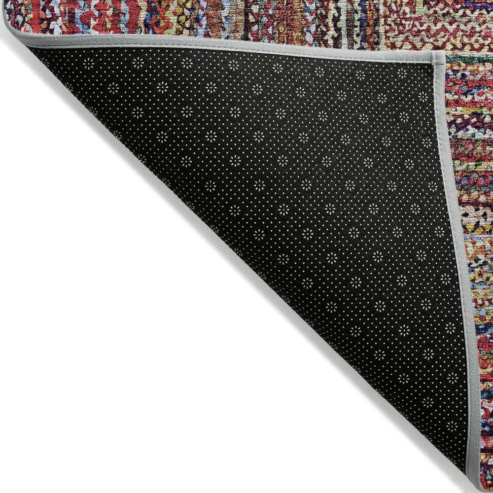 3' X 5' Rust Blue And Gold Geometric Washable Indoor Outdoor Area Rug