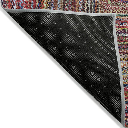 3' X 5' Rust Blue And Gold Geometric Washable Indoor Outdoor Area Rug