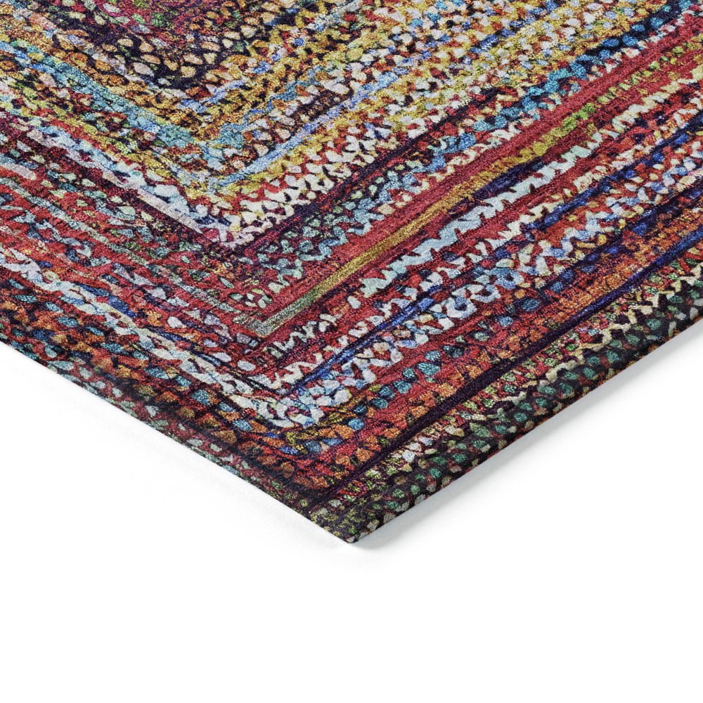 3' X 5' Rust Blue And Gold Geometric Washable Indoor Outdoor Area Rug