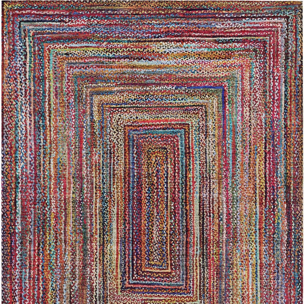 3' X 5' Rust Blue And Gold Geometric Washable Indoor Outdoor Area Rug