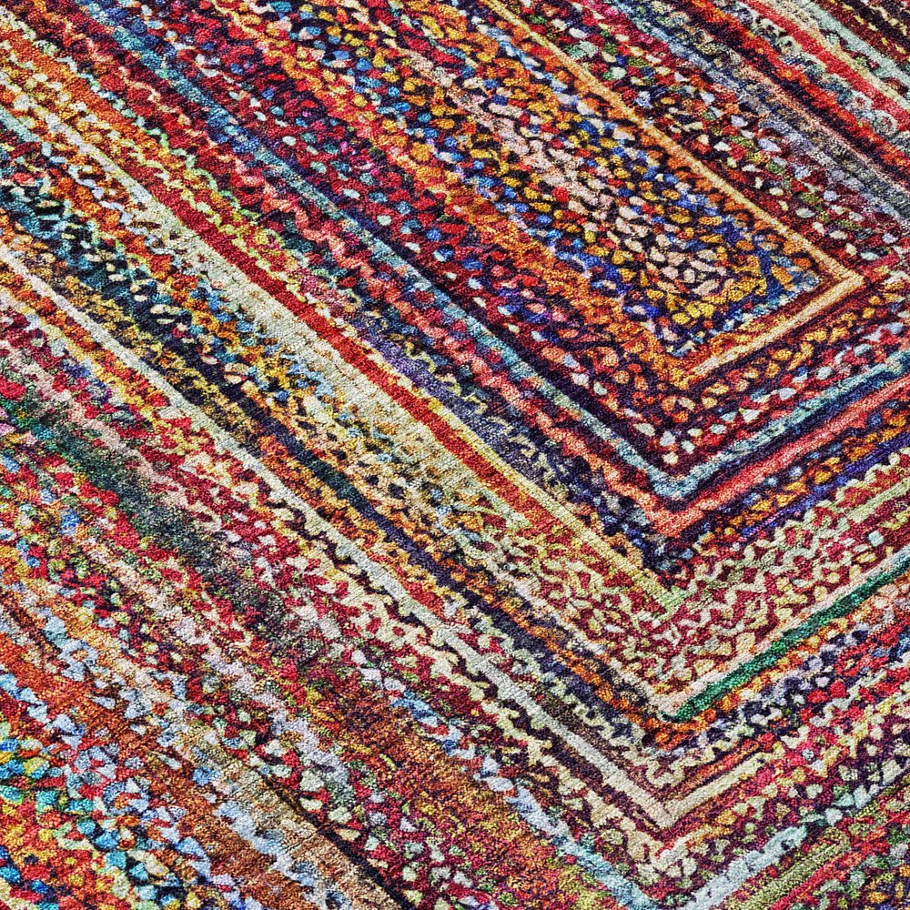 3' X 5' Rust Blue And Gold Geometric Washable Indoor Outdoor Area Rug