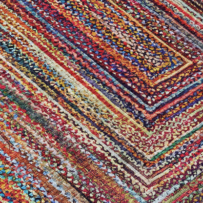 3' X 5' Rust Blue And Gold Geometric Washable Indoor Outdoor Area Rug