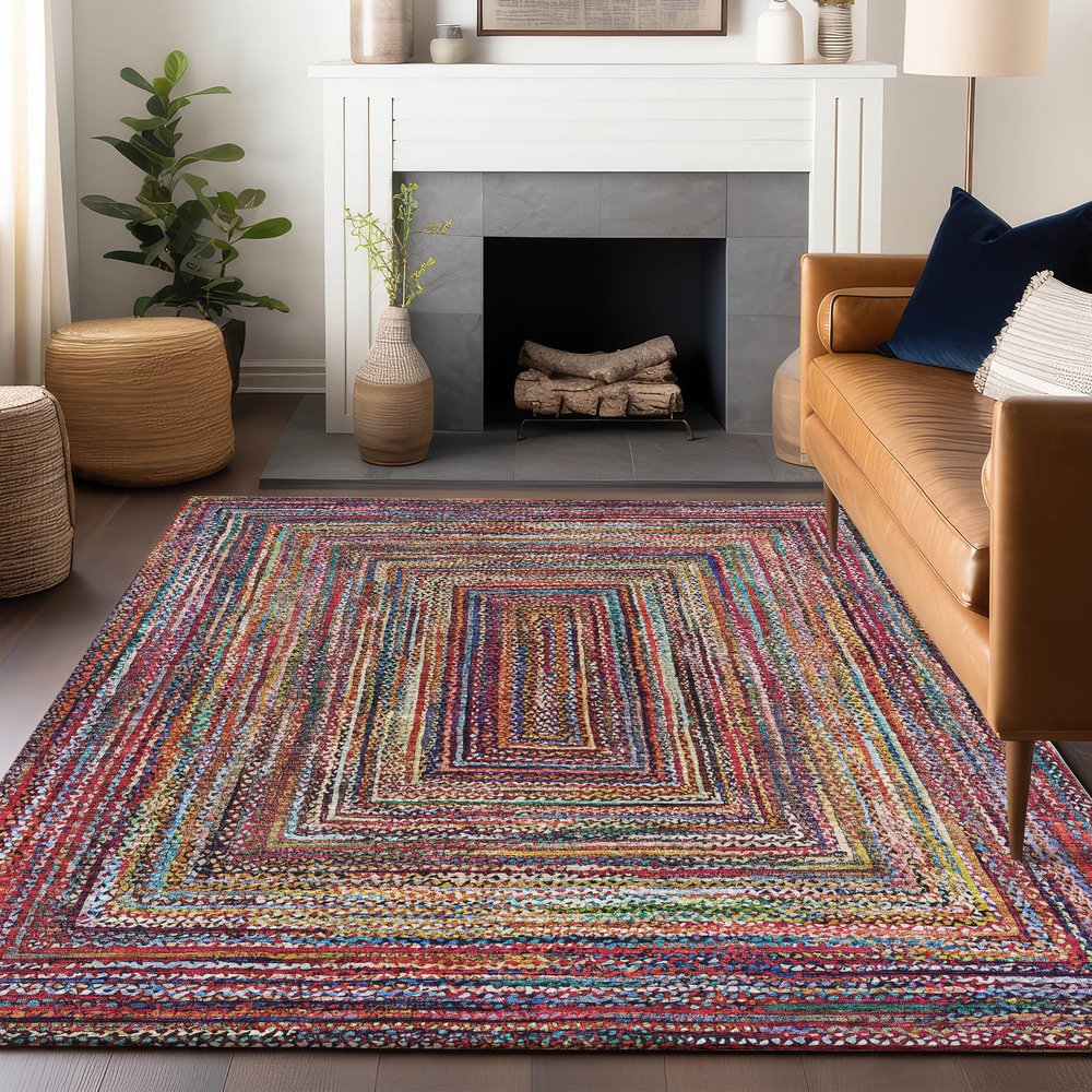 3' X 5' Rust Blue And Gold Geometric Washable Indoor Outdoor Area Rug