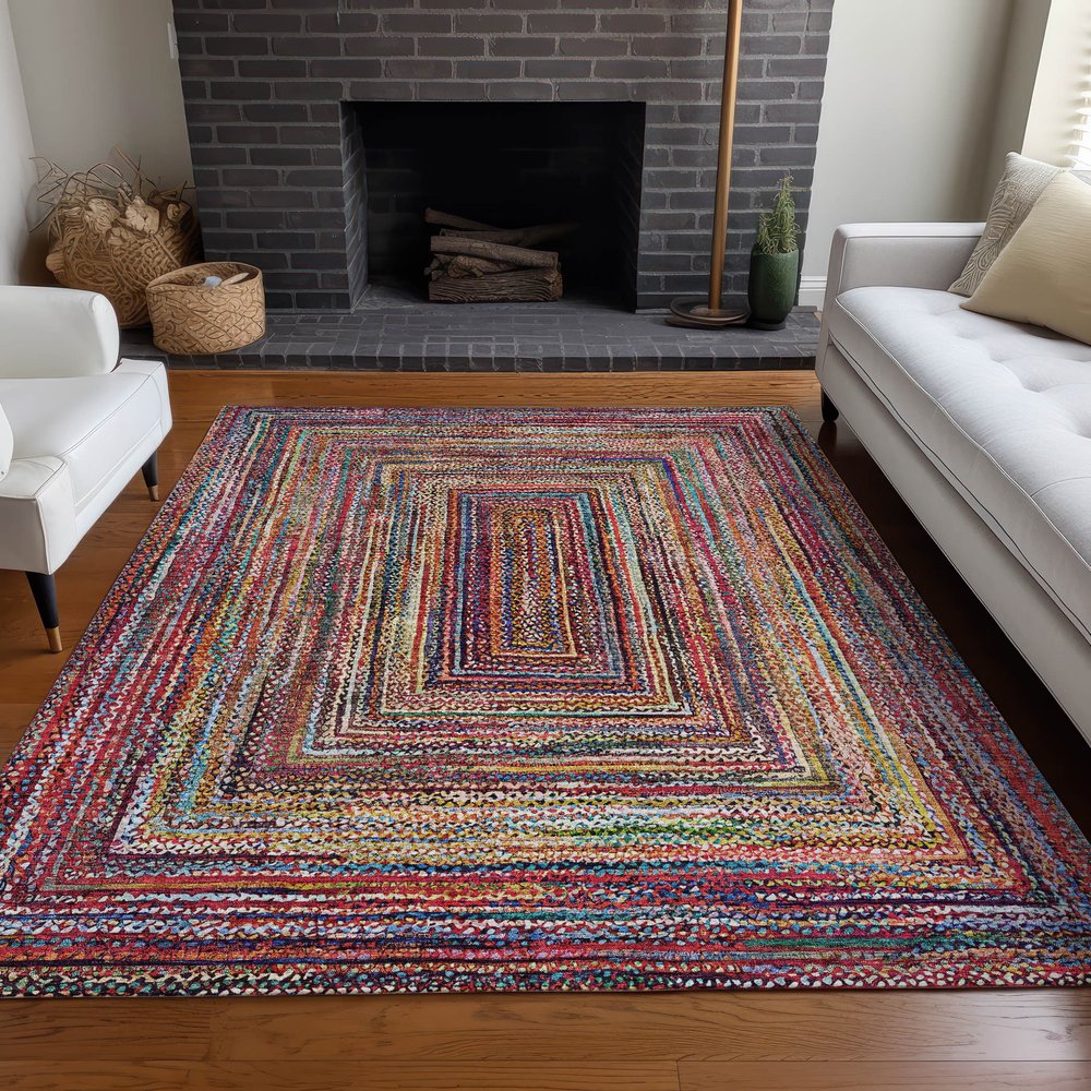 3' X 5' Rust Blue And Gold Geometric Washable Indoor Outdoor Area Rug