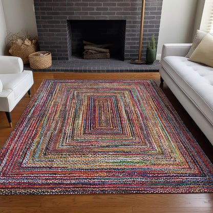 3' X 5' Rust Blue And Gold Geometric Washable Indoor Outdoor Area Rug
