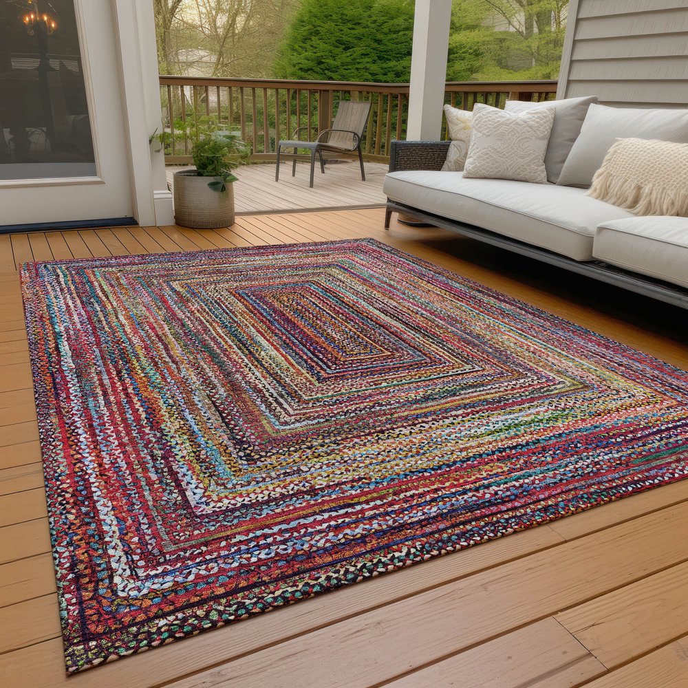 3' X 5' Rust Blue And Gold Geometric Washable Indoor Outdoor Area Rug
