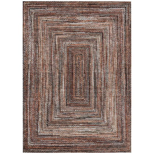 9' X 12' Terra Cotta Copper And Beige Geometric Washable Indoor Outdoor Area Rug