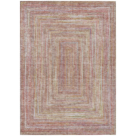 10' X 14' Rust Mauve And Coral Geometric Washable Indoor Outdoor Area Rug