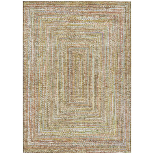 9' X 12' Tan Beige And Gold Geometric Washable Indoor Outdoor Area Rug