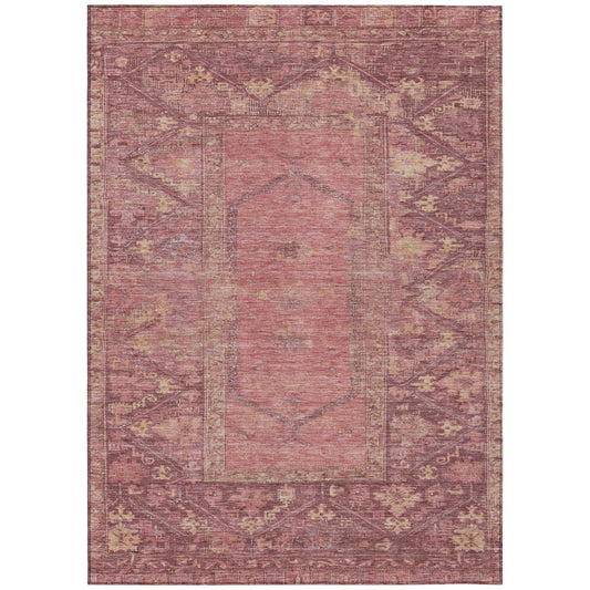 9' X 12' Blush And Pink Oriental Washable Indoor Outdoor Area Rug