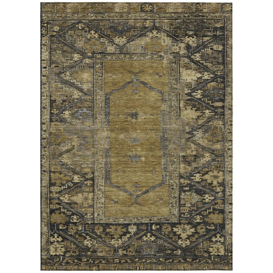 9' X 12' Brown And Charcoal Oriental Washable Indoor Outdoor Area Rug