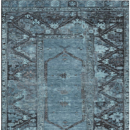 10' X 14' Blue And Gray Oriental Washable Indoor Outdoor Area Rug