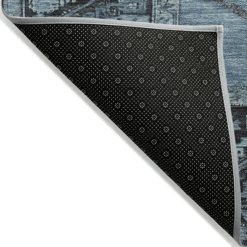 10' X 14' Blue And Gray Oriental Washable Indoor Outdoor Area Rug