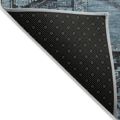 10' X 14' Blue And Gray Oriental Washable Indoor Outdoor Area Rug
