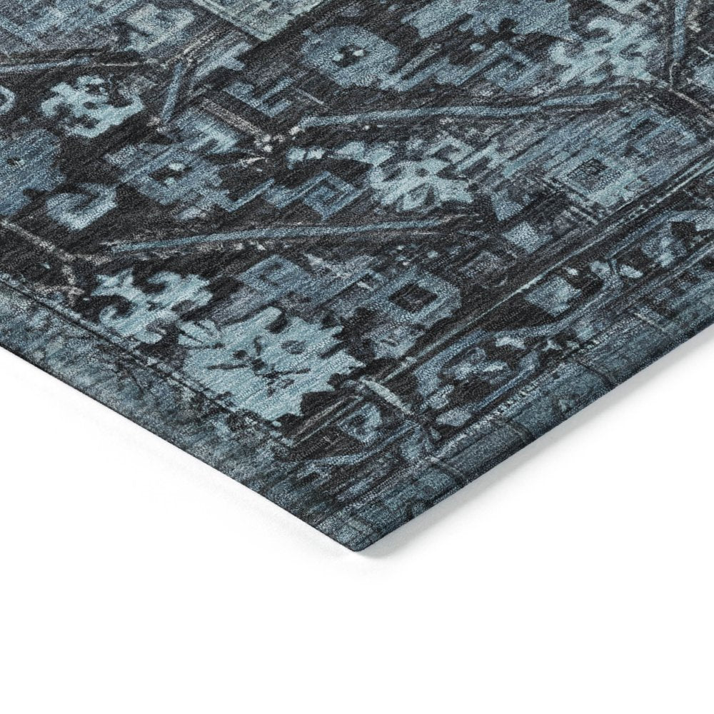 10' X 14' Blue And Gray Oriental Washable Indoor Outdoor Area Rug
