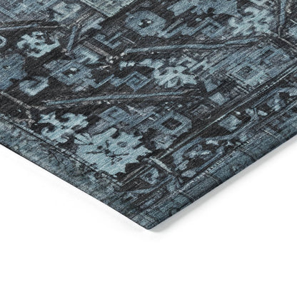 10' X 14' Blue And Gray Oriental Washable Indoor Outdoor Area Rug
