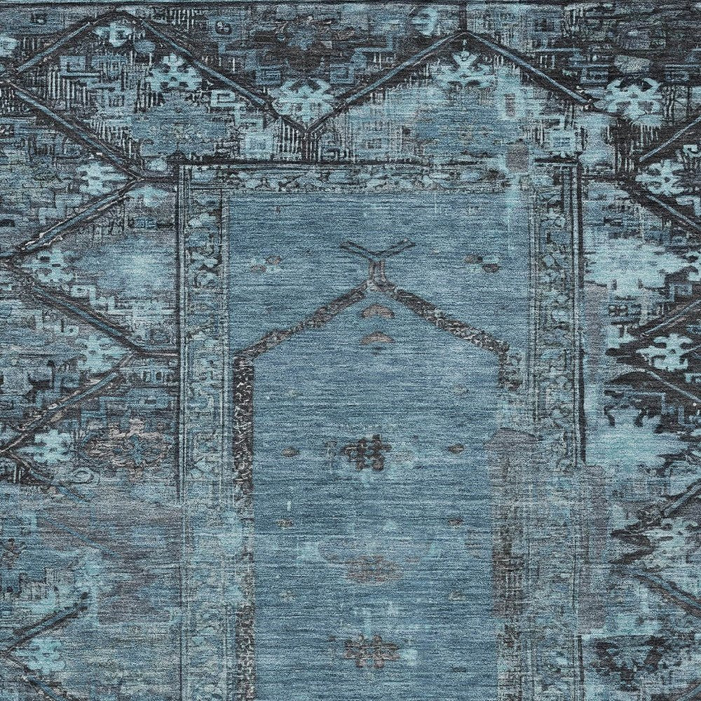 10' X 14' Blue And Gray Oriental Washable Indoor Outdoor Area Rug