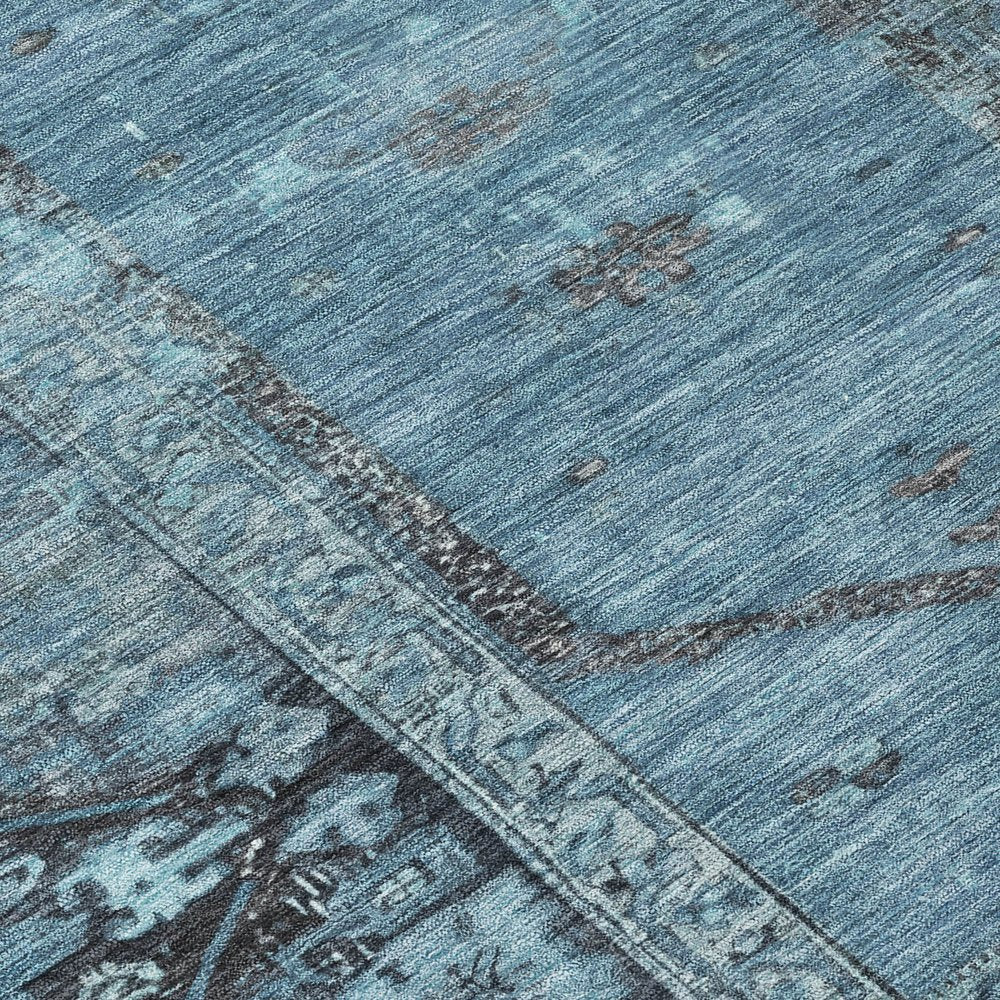 10' X 14' Blue And Gray Oriental Washable Indoor Outdoor Area Rug