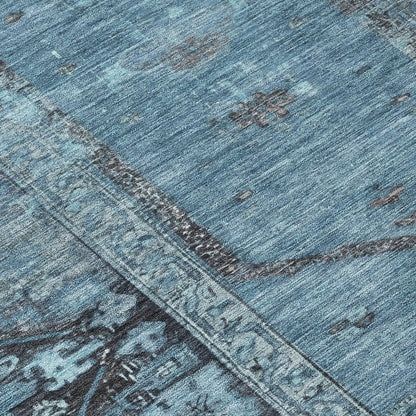 10' X 14' Blue And Gray Oriental Washable Indoor Outdoor Area Rug