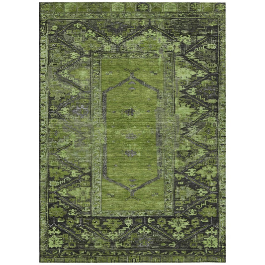 10' X 14' Olive Green And Gray Oriental Washable Indoor Outdoor Area Rug