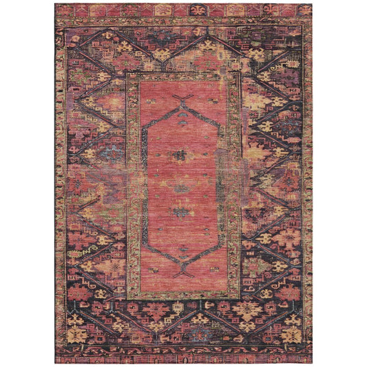 9' X 12' Salmon And Charcoal Oriental Washable Indoor Outdoor Area Rug