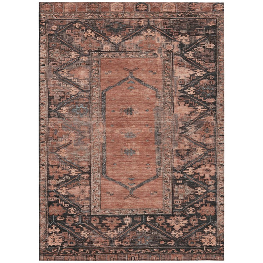 9' X 12' Terra Cotta And Gray Oriental Washable Indoor Outdoor Area Rug